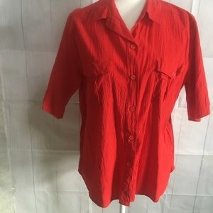 White stag textured button up top L red 3/4 sleeve